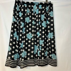 Valerie Stevens Skirt Size 4 100% Silk Floral Polka Dot Black‎ White Teal